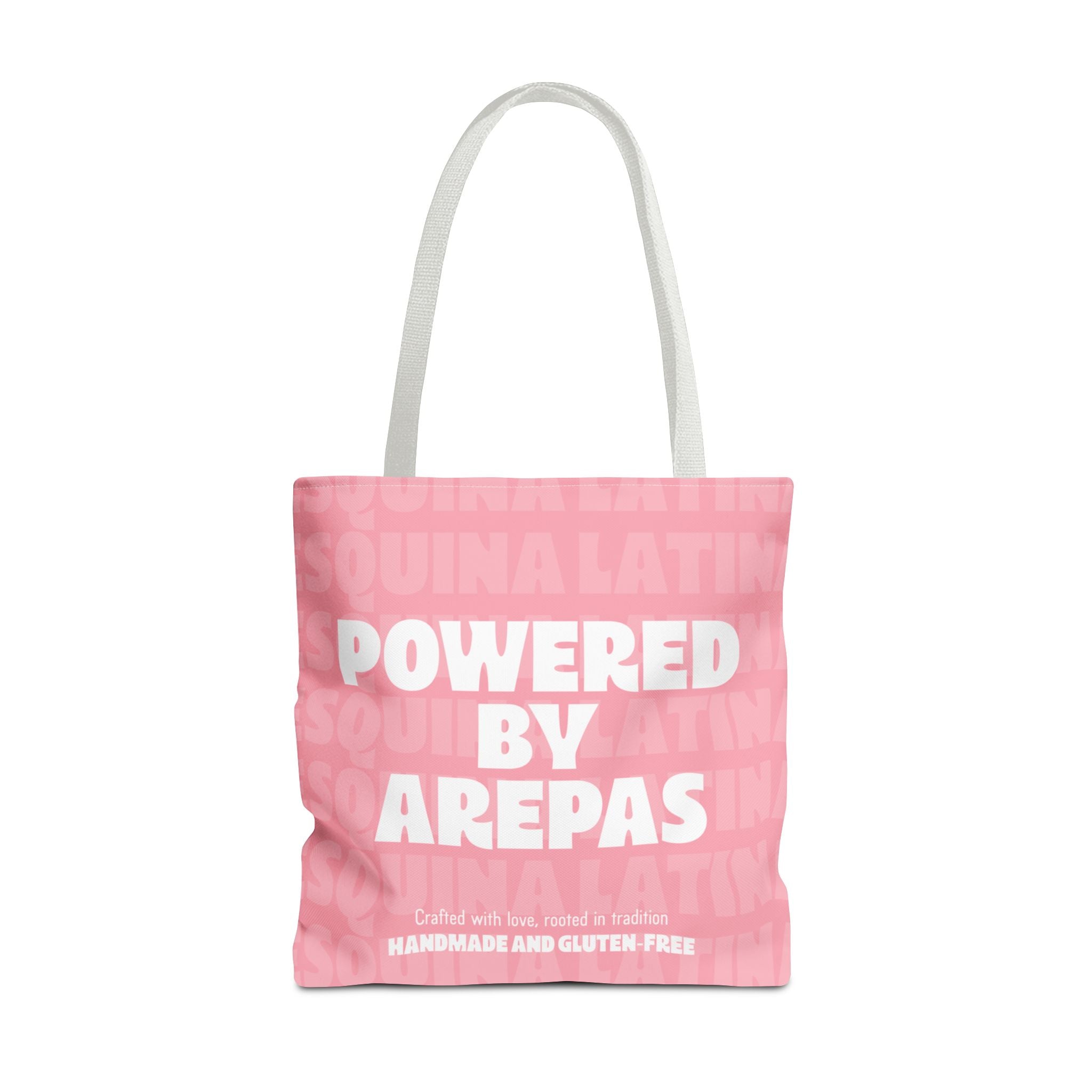 Arepa Lover Tote Bag - "Powered by Arepas" Pink Market Tote (Esquina Latina Design)