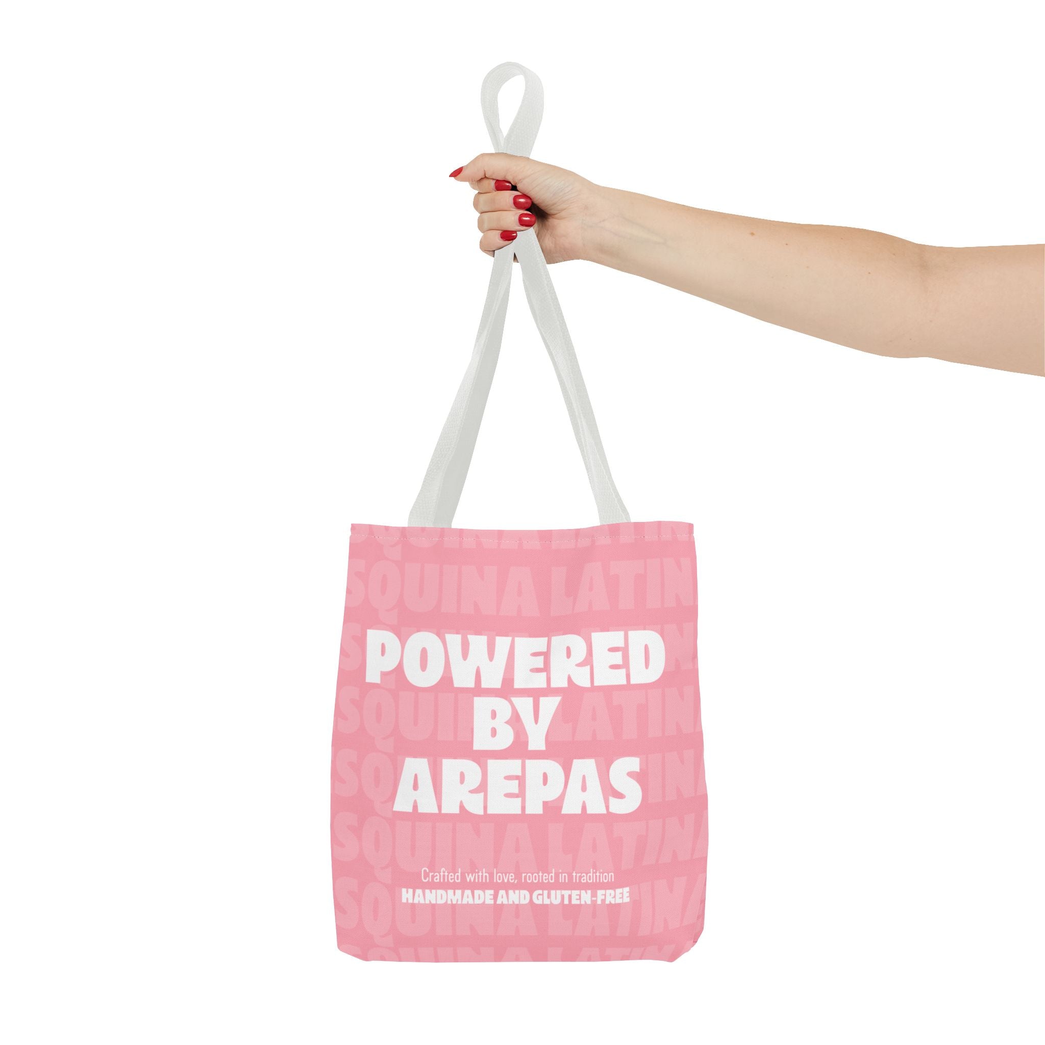 Arepa Lover Tote Bag - "Powered by Arepas" Pink Market Tote (Esquina Latina Design)