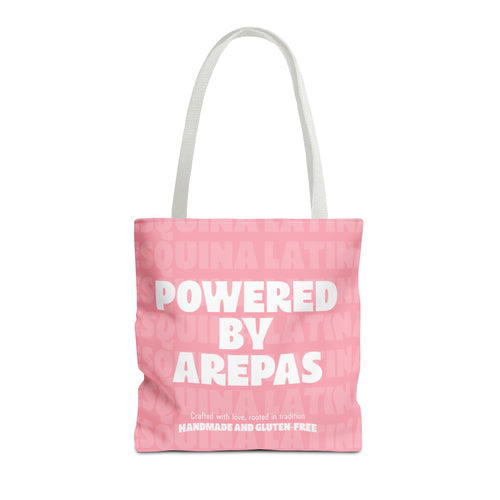 Arepa Lover Tote Bag - "Powered by Arepas" Pink Market Tote (Esquina Latina Design)